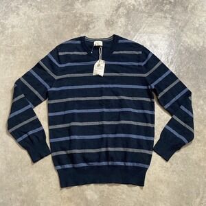 Bowen Wright Sweater Mens Size‎ Medium Striped V Neck Blue Gray Cotton